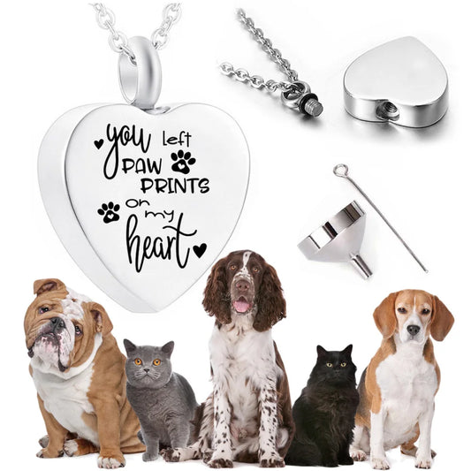 Pet  keepsake urn necklace cremation jewelry dog paw print  ashes pendant necklace-Yaw left paw prints or my heart