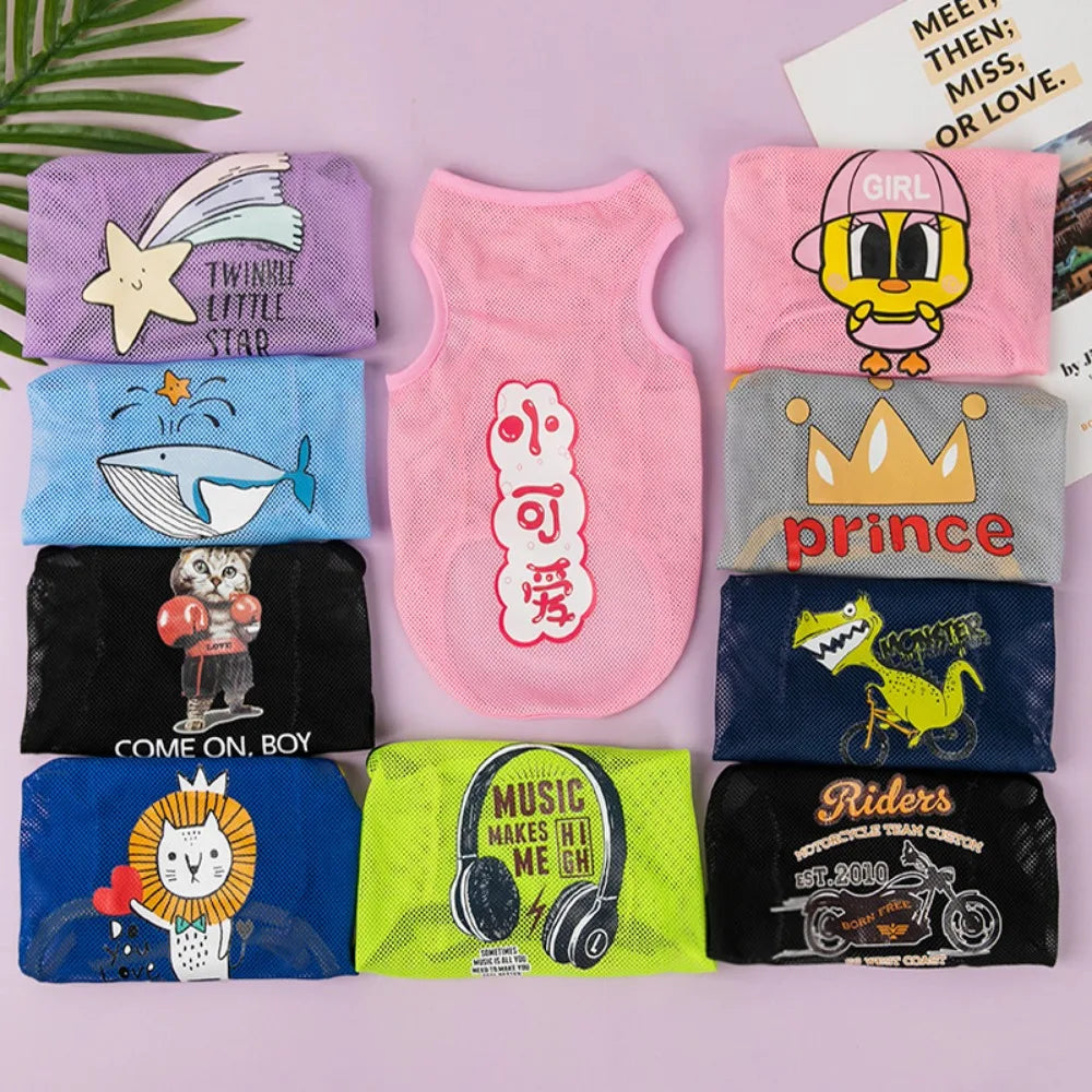 Cute Cartoon Pet Dog Clothes Summer Thin Mesh Dog Cat Vest Cat Teddy Bear Pomy Pet Puppy Breathable Cool Clothing Dog Costume