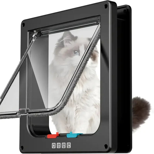 Pet Door 4 Way Locking Security Lock ABS Dog Cat Weatherproof Flap Door Controllable Switch Direction Doors Small Pet Supplies