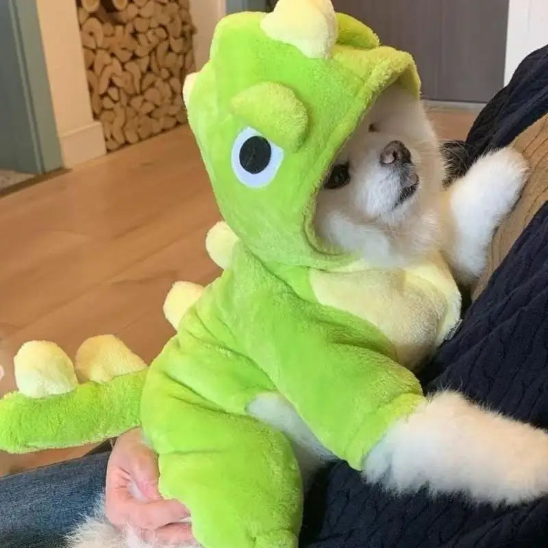 Cute Cartoon Dinosaur Flannel Warm Jumpsuits Pet Clothing Small Dogs Puppy Cats Teddy Bear Clothes Costume Coat Pet Accessories