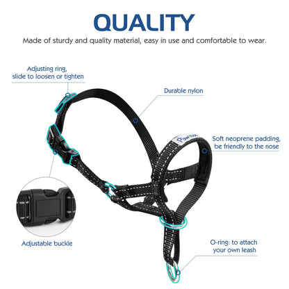 Dog Muzzle Pet Dog Nylon Reflective Adjustable Loop Anti-Biting Barking Control Easy Fit Dog Stops Dog Pulling Head Leash