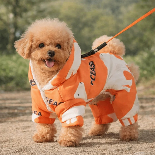 Cute Warm Dog Winter Clothes Anti-Shedding Thick Pet Outdoor Clothing Splash-proof Fleece Lined Puppy Jumpsuit Outdoor