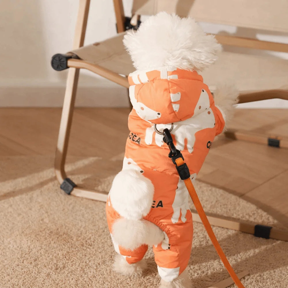 Cute Warm Dog Winter Clothes Anti-Shedding Thick Pet Outdoor Clothing Splash-proof Fleece Lined Puppy Jumpsuit Outdoor