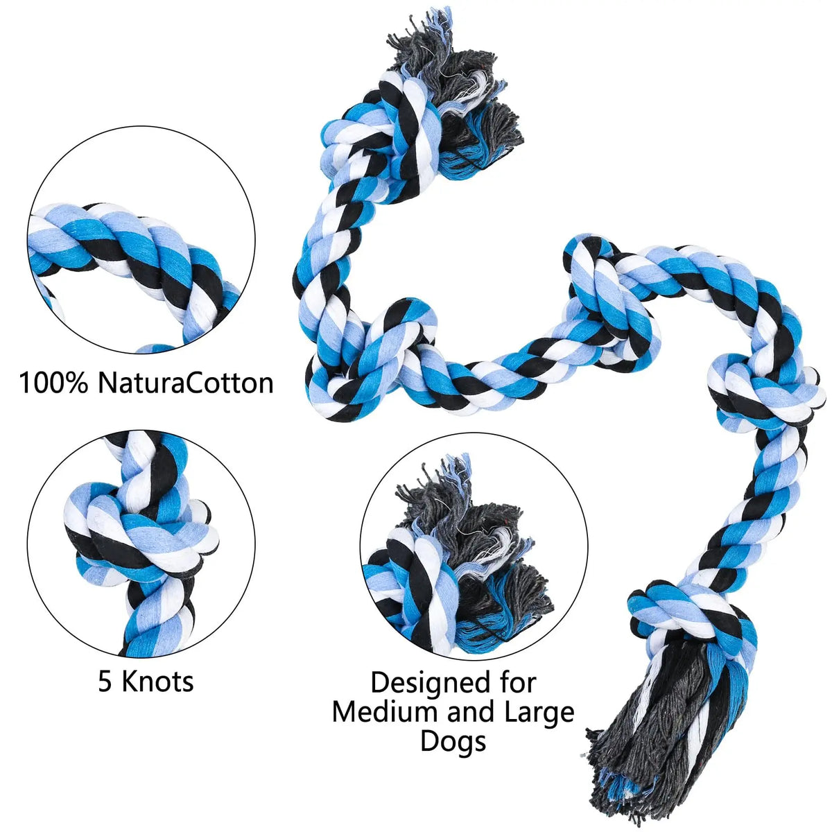35" Indestructible Dog Rope Toy - Heavy Duty Chew & Teeth Cleaner for Large Dogs