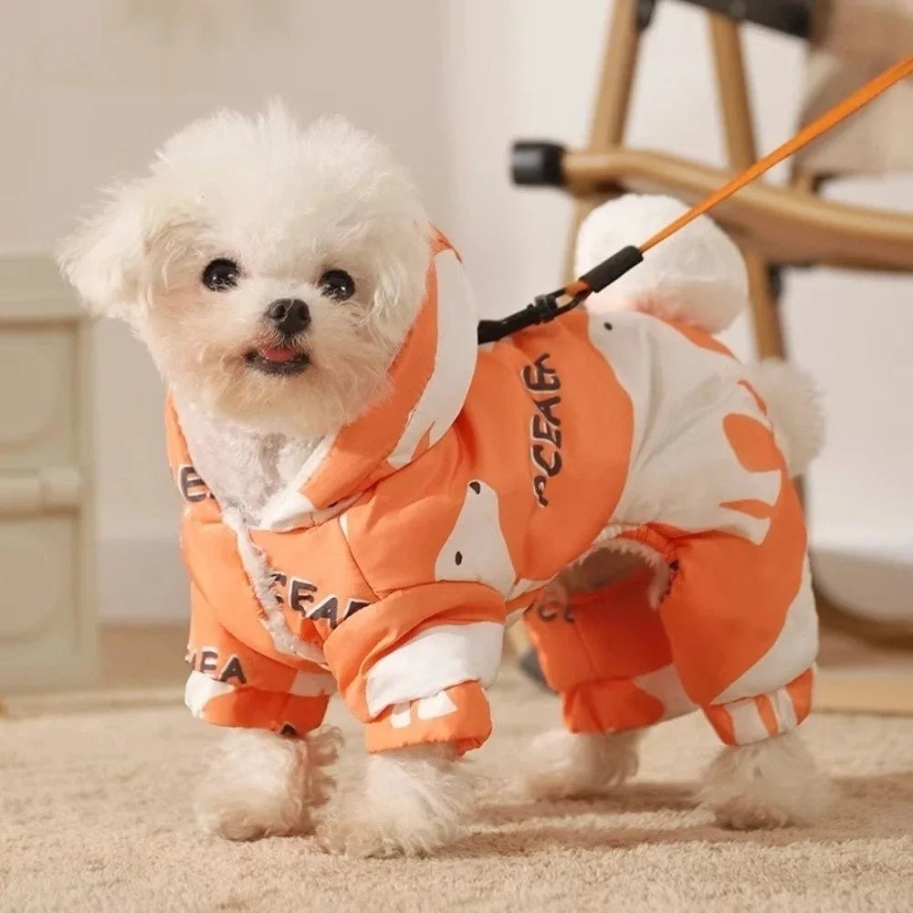 Cute Warm Dog Winter Clothes Anti-Shedding Thick Pet Outdoor Clothing Splash-proof Fleece Lined Puppy Jumpsuit Outdoor