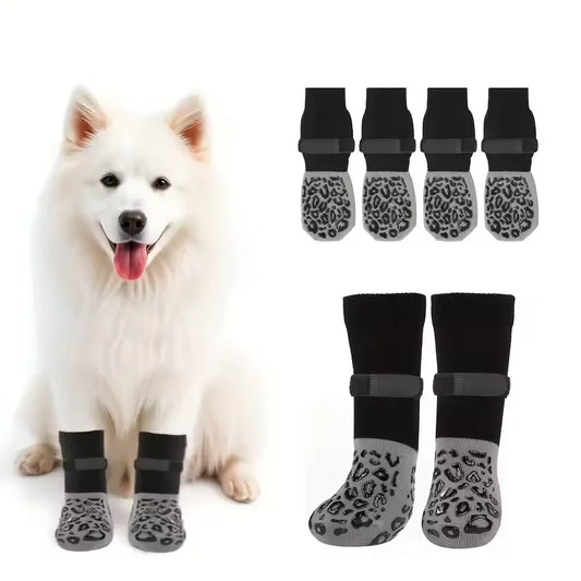 4pcs Dog Paw Protectors Anti-Slip Boots with Traction Control Adjustable Socks for Injured Paws Senior Dogs