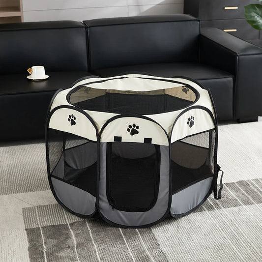 Pet Cage Foldable Pet Tent Durable Grip Cat House Oxford Cloth Octagonal Pet Fence Portable Outdoor Small Dog Cages Cat Fences