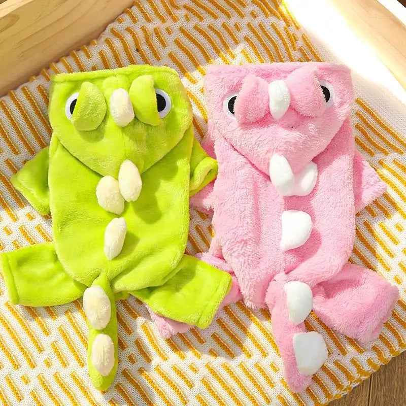 Cute Cartoon Dinosaur Flannel Warm Jumpsuits Pet Clothing Small Dogs Puppy Cats Teddy Bear Clothes Costume Coat Pet Accessories