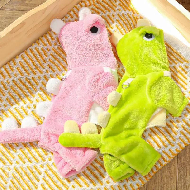 Cute Cartoon Dinosaur Flannel Warm Jumpsuits Pet Clothing Small Dogs Puppy Cats Teddy Bear Clothes Costume Coat Pet Accessories